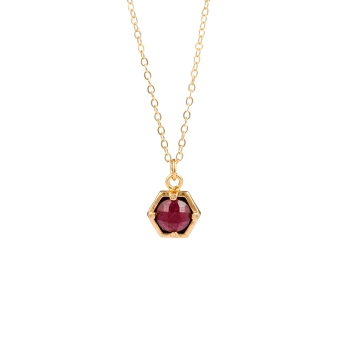 Necklace made from brass, goldplated, red Jade
